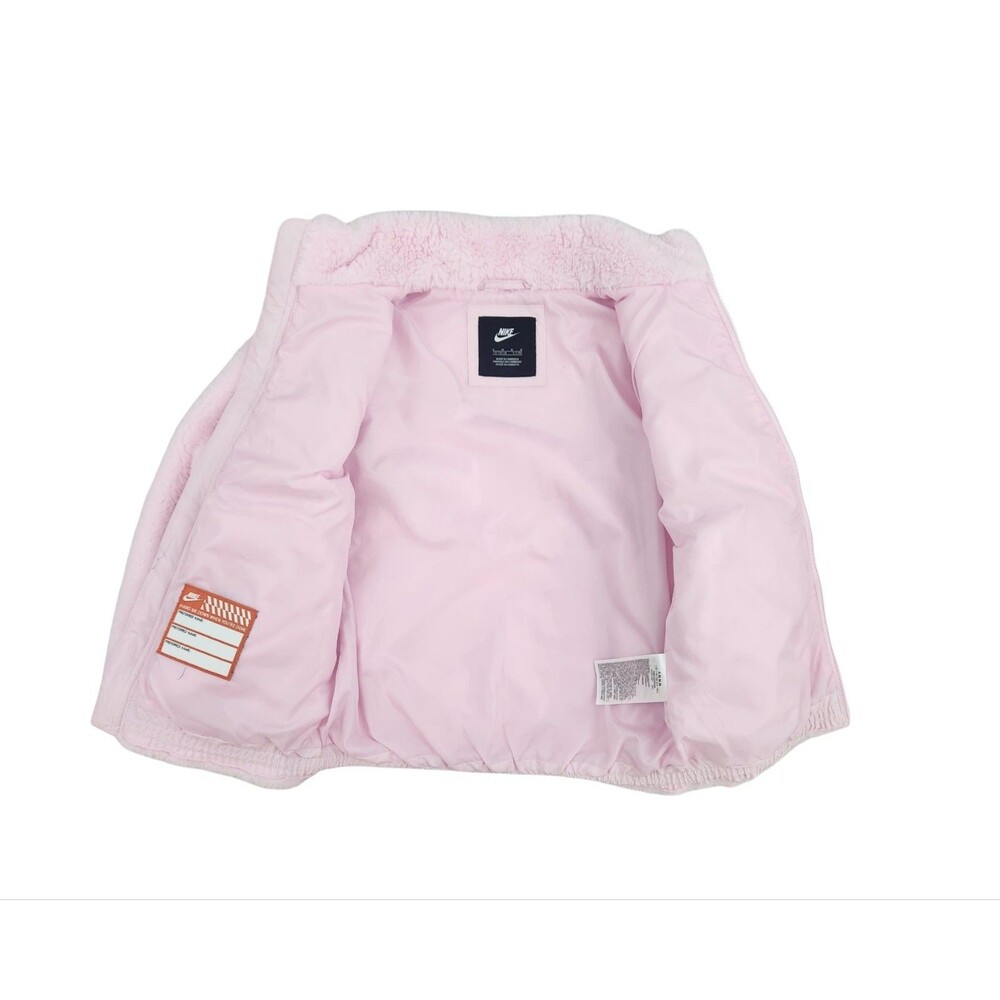 Nike Girls Faux Fur Fuzzy Swoosh Bomber Jacket Pink Size 5-6 Medium - Picture 6 of 8
